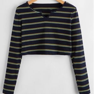 Striped Notched Crop Tee